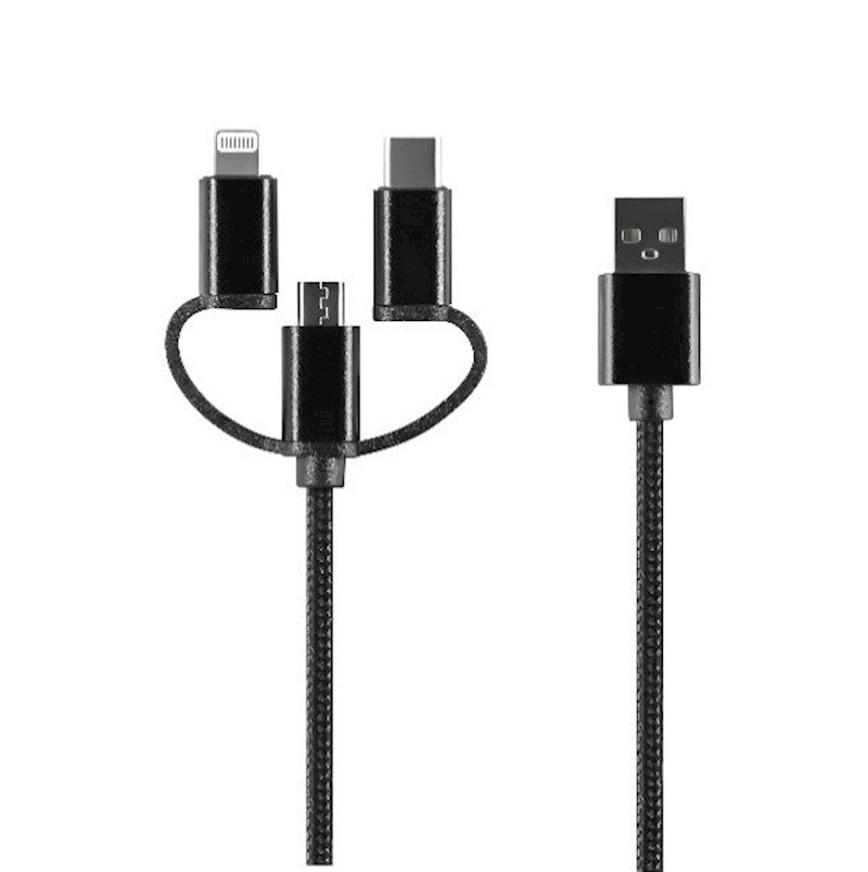 Câble de charge 3-en-1 Setty USB-C, Micro-USB & Lightning – 1 mètre