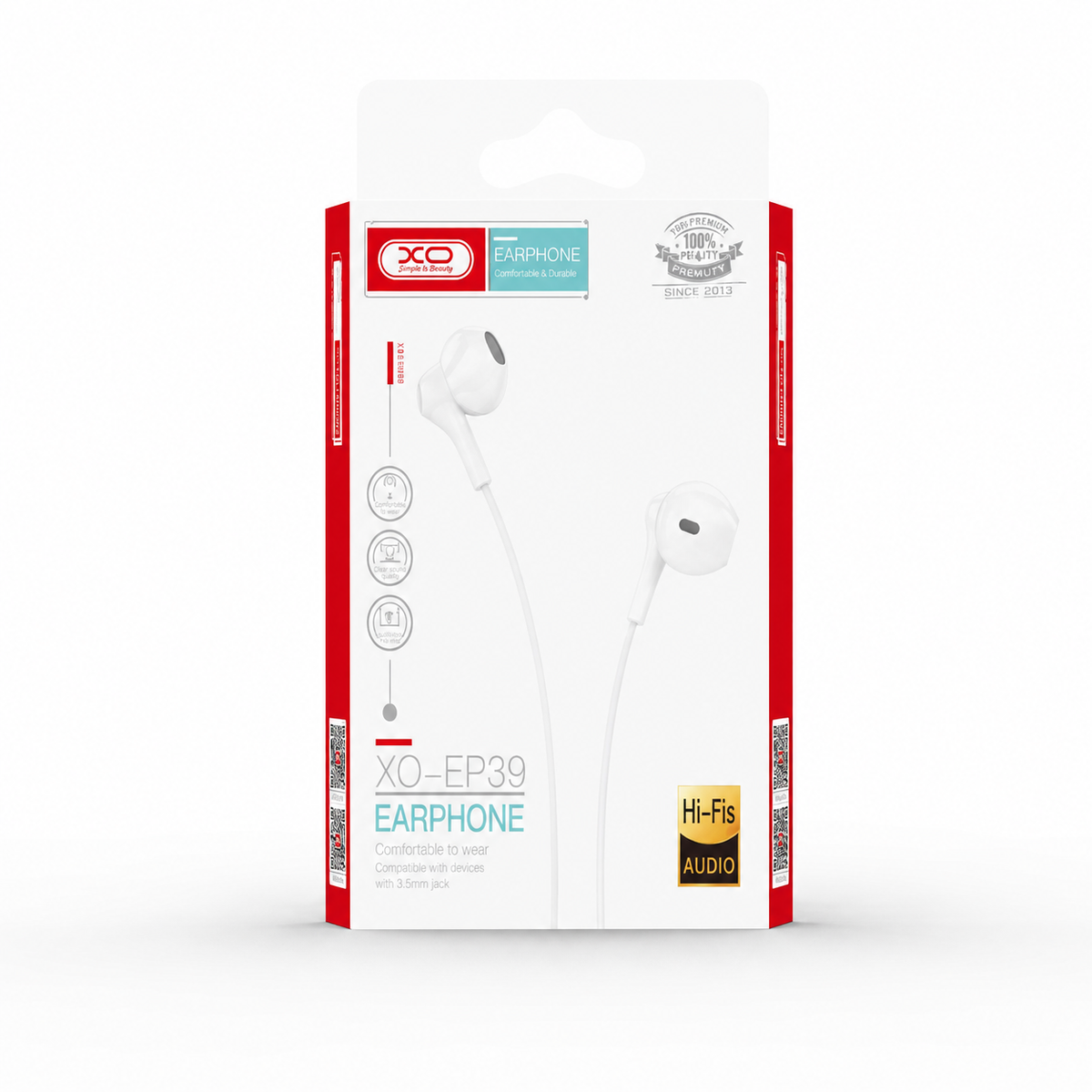 Écouteurs filaires blancs XO prise jack 3.5mm avec microphone