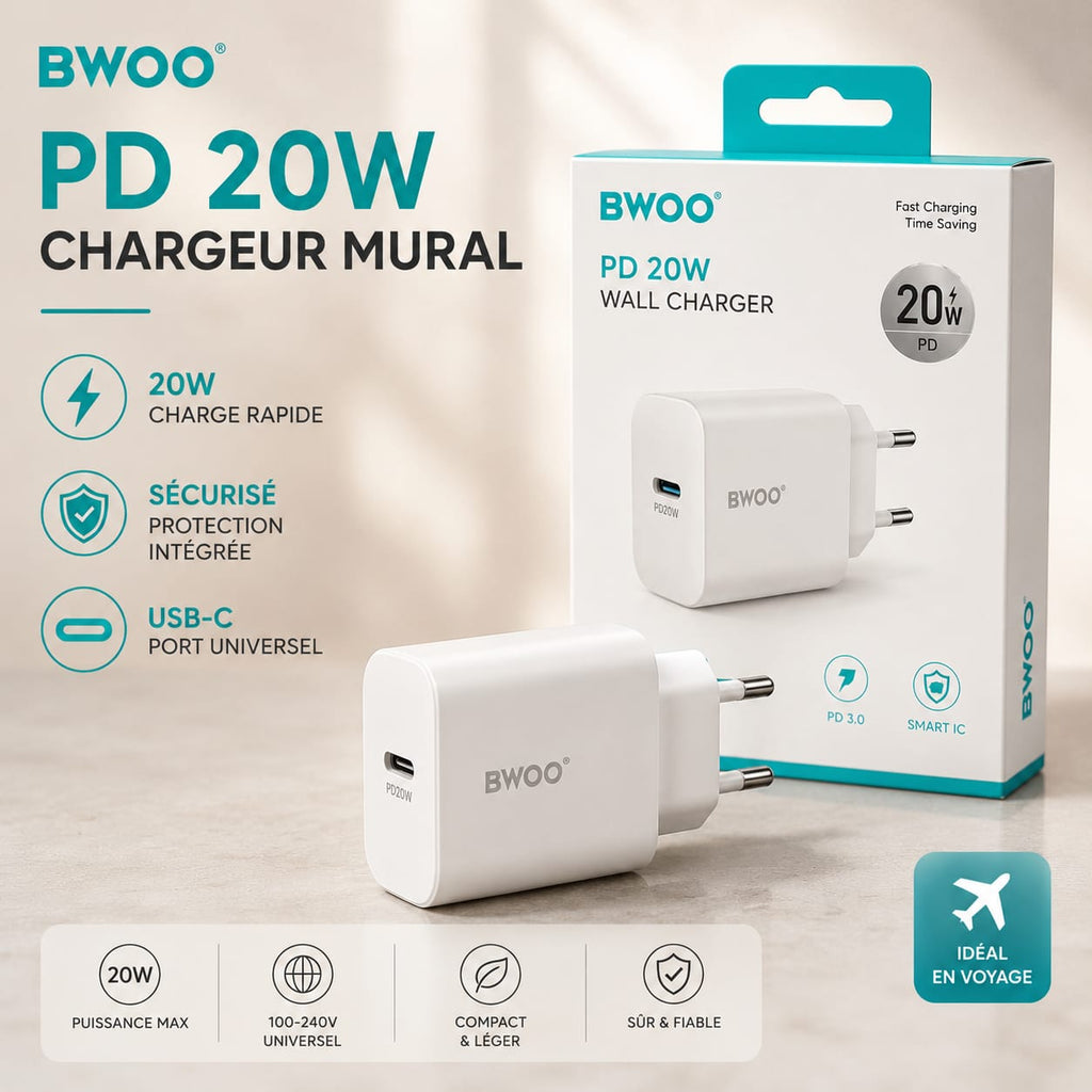 Chargeur RAPIDE USB-C PD 20W pour Ihpone Samsung Huawei Oppo Ipad Redmi...