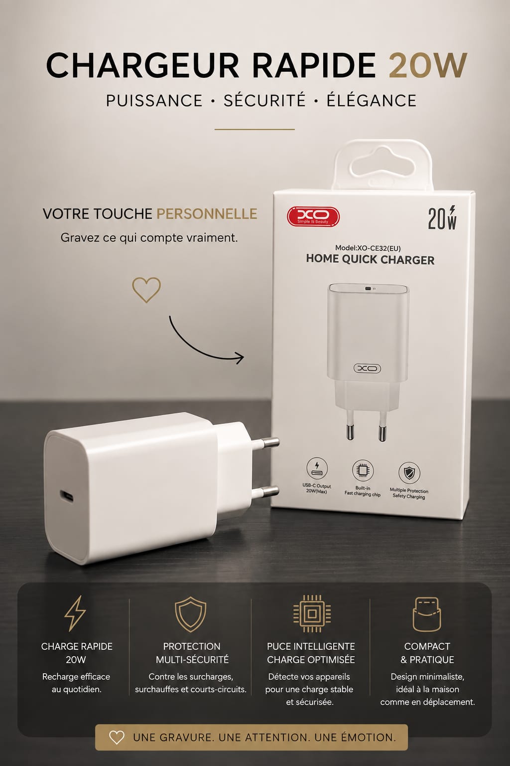 Chargeur rapide XO 20W type C USB-C pour Iphone Samsung Ipad Tablette Redmi Oppo...