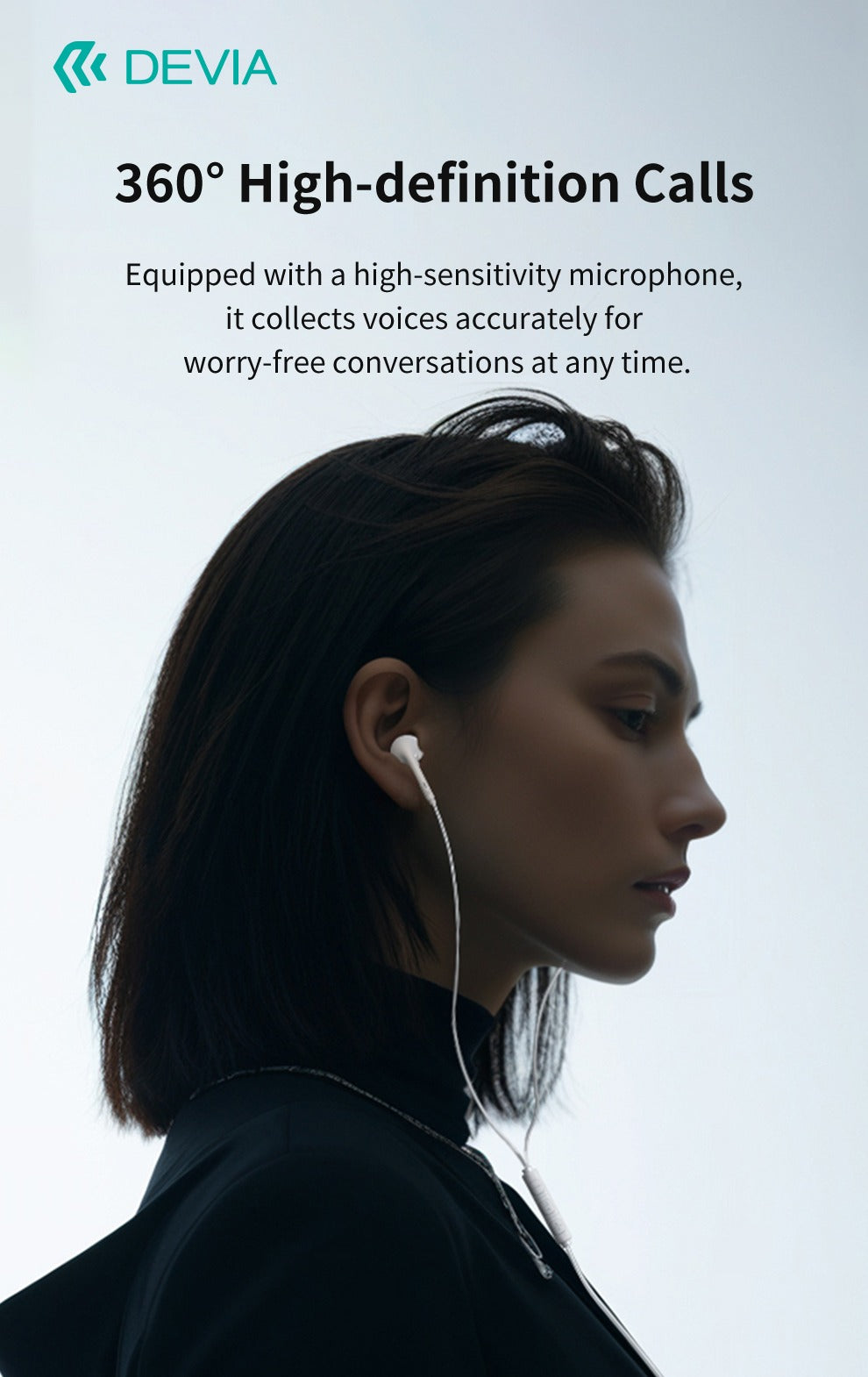 Écouteurs filaires USB-C Type Earpods DEVIA A3 – Blanc - Microphone et télécommande intégrés -