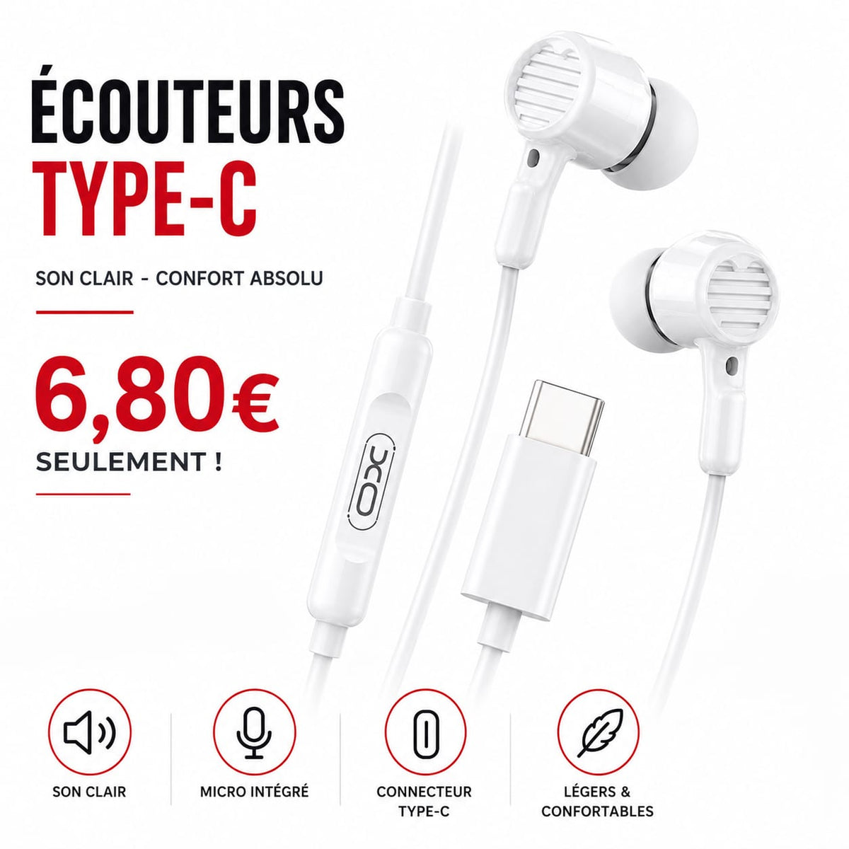 Écouteurs filaires USB-C XO – EP81