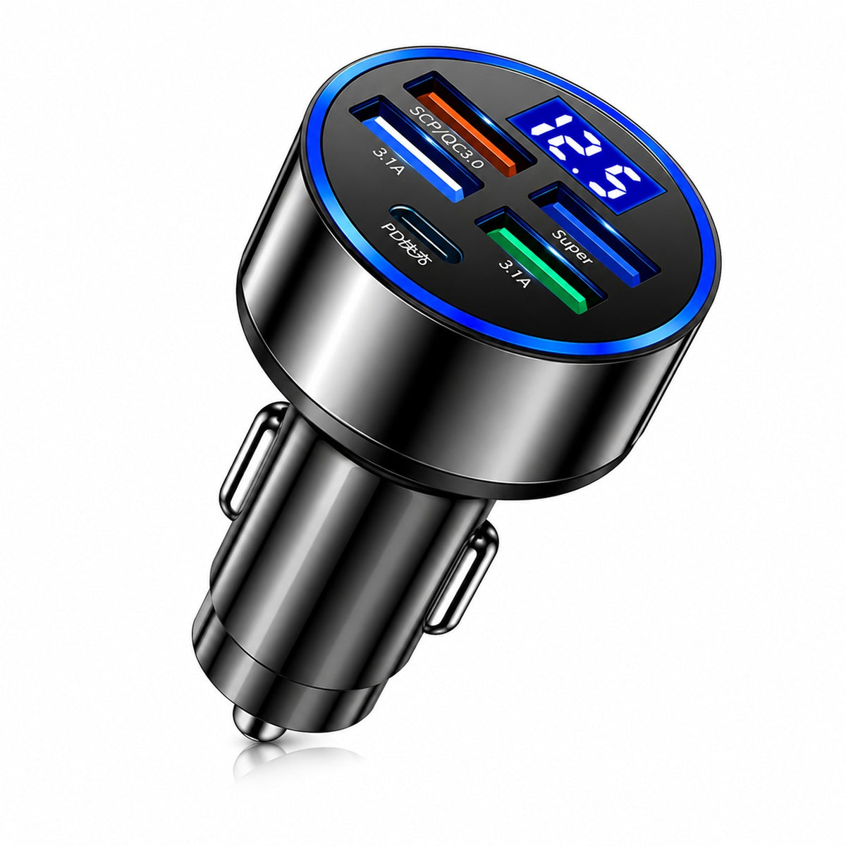 Chargeur de voiture rapide 4-en-1 avec affichage LED