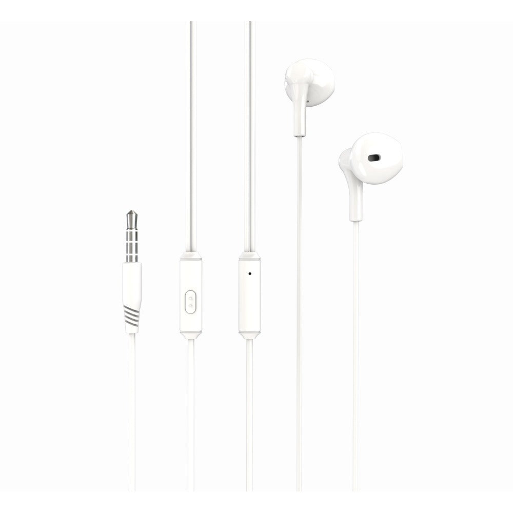 Écouteurs filaires blancs XO prise jack 3.5mm avec microphone