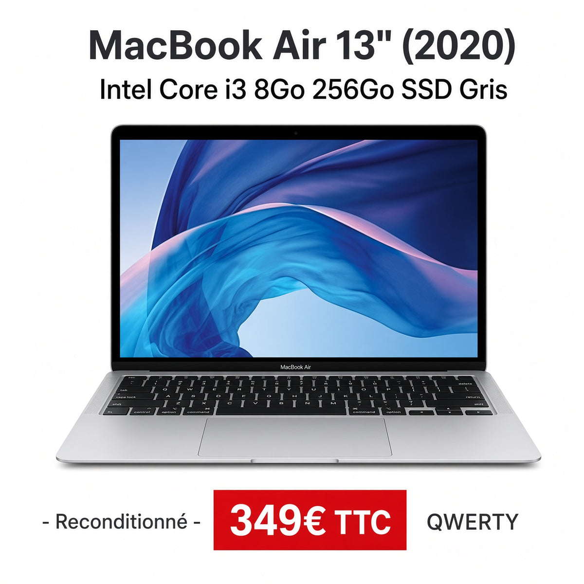 MacBook Air 13" (2020) Intel Core i3 8Go 256Go SSD Gris - Reconditionné
